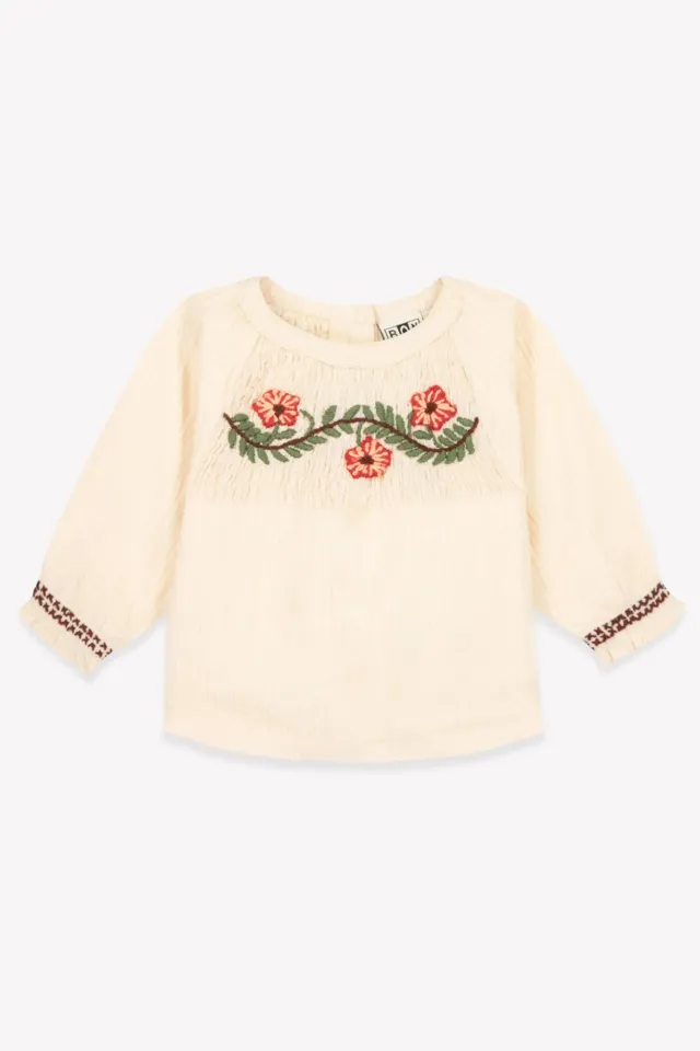 Bonton Flower Milk bluse ecru smock broderet