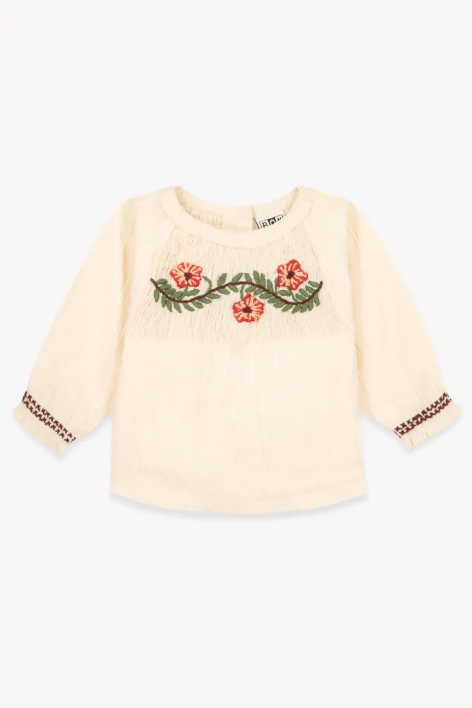 Bonton Flower Milk bluse ecru smock broderet
