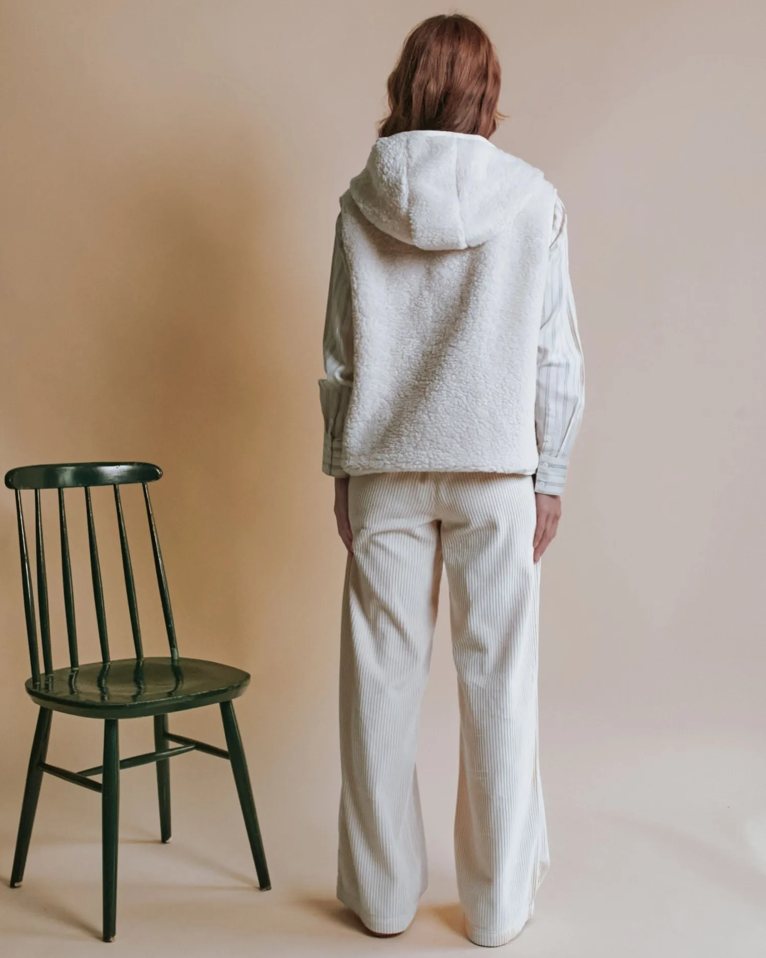 Emile et Ida Eclat vest ecru teddy hætte dame