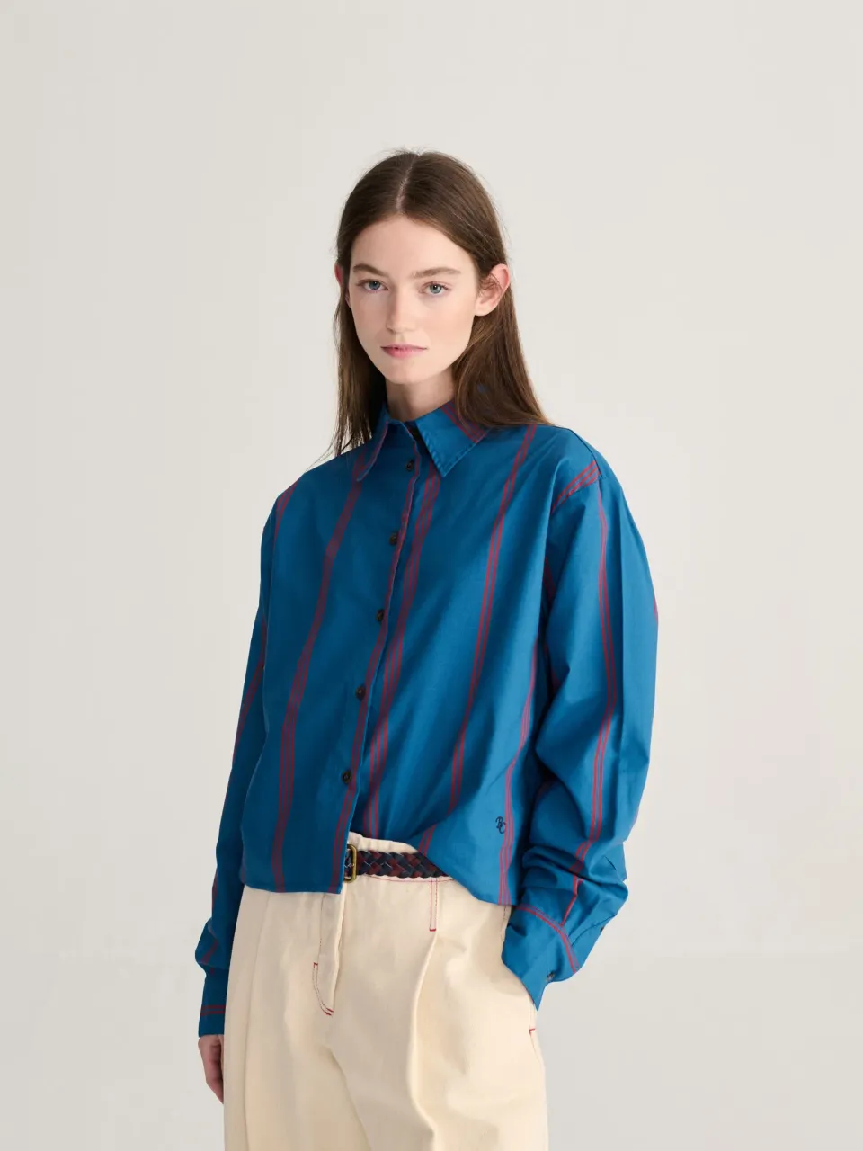 Bobo Choses Triple Stripes poplinskjorte preussisk blå XS