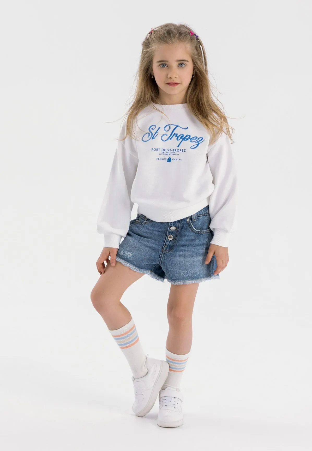 Minoti sweatshirt hvid maritim til piger fleece