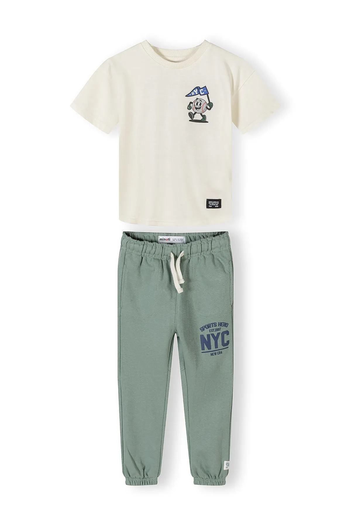 Minoti jogging sæt NYC creme petrol til drenge
