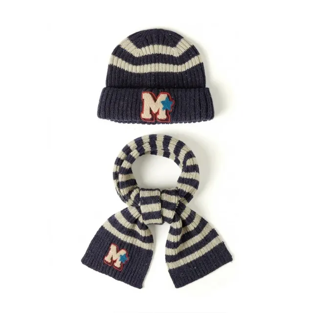 Minoti 45901 hue- og halsæt navy strik til drenge