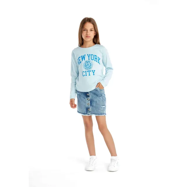 Minoti langærmet t-shirt lyseblå NYC bomuld