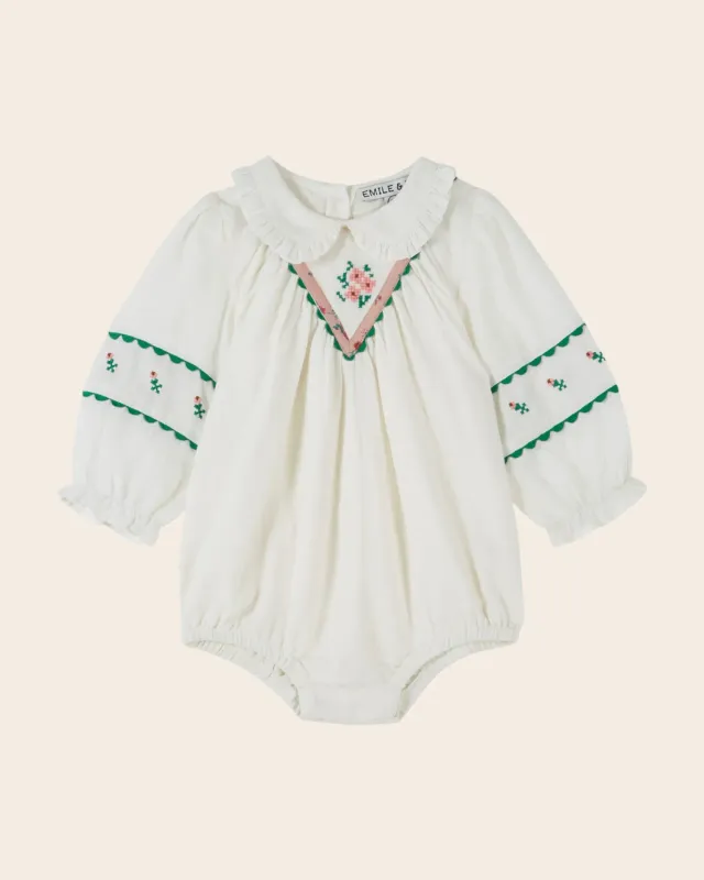 Emile et Ida Barboteuse sparkdragt ecru blomsterbroderi