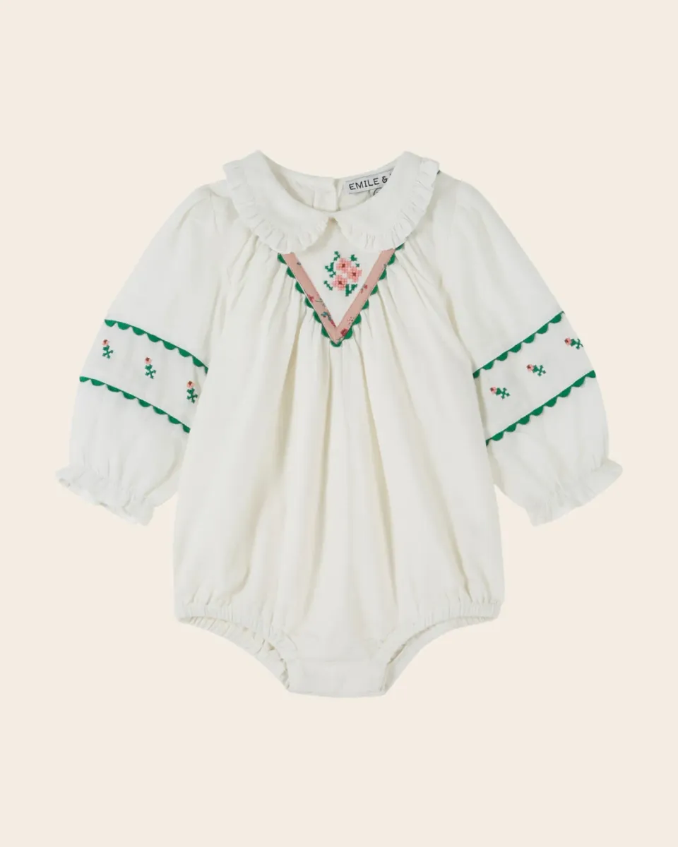 Emile et Ida Barboteuse sparkdragt ecru blomsterbroderi