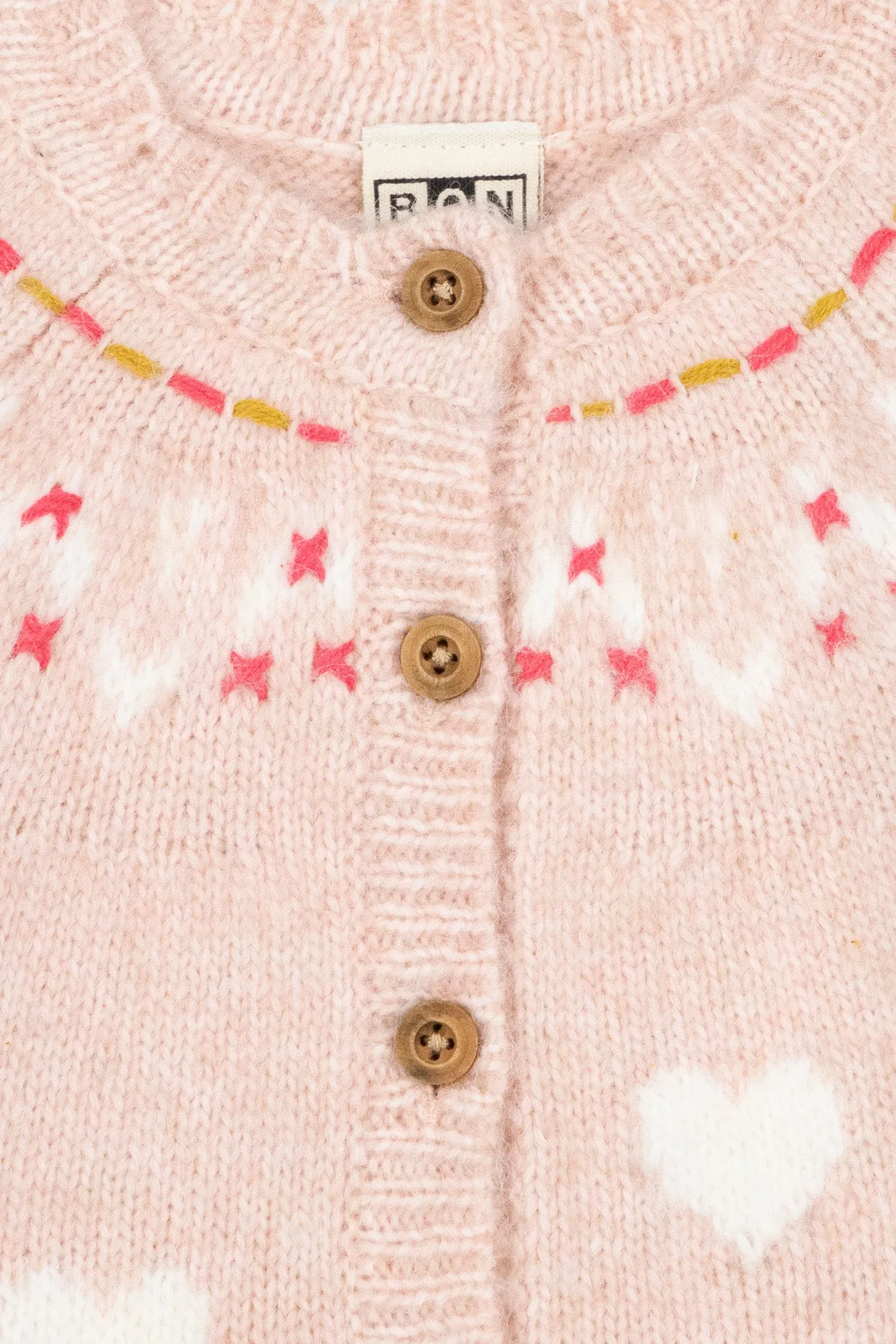 Bonton Pastel strikvest rosa hjerter babyuld