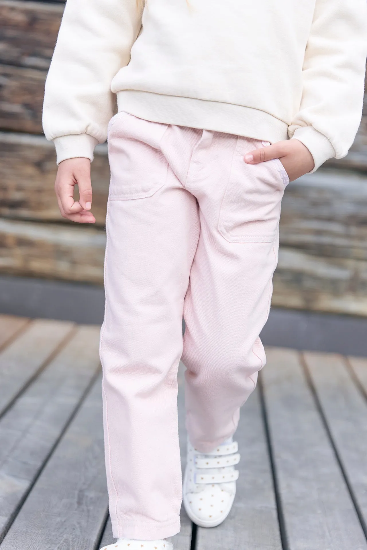 Bonton Lino bukser Rose Blossom slim broderi