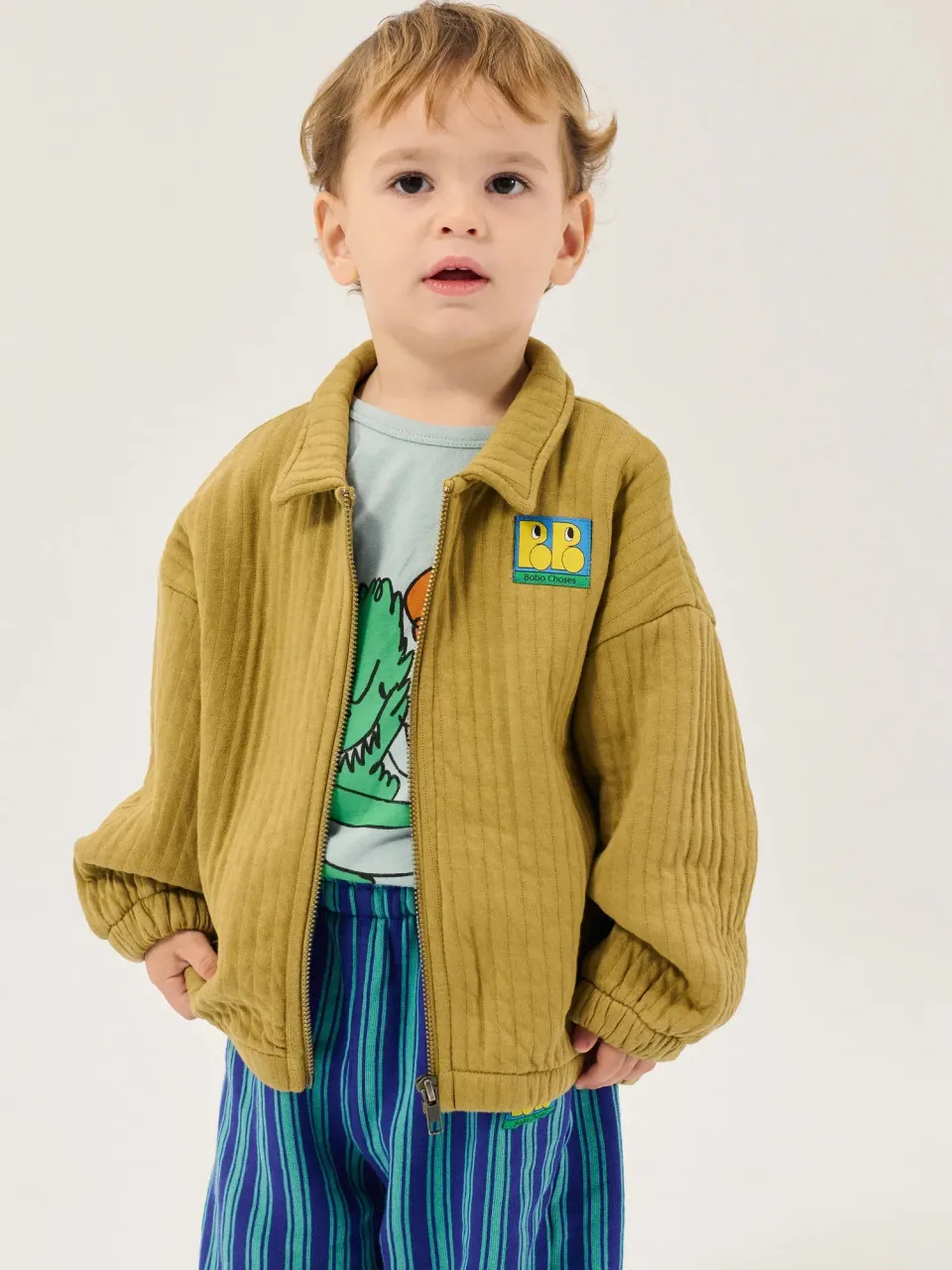 Bobo Choses Booo Bo Choses Tag quilted zipped sweatshirt kaki