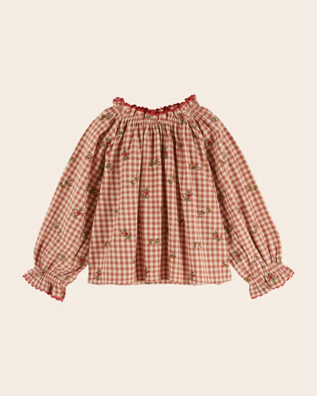 Emile et Ida Brodée Vichy bluse terracotta broderet