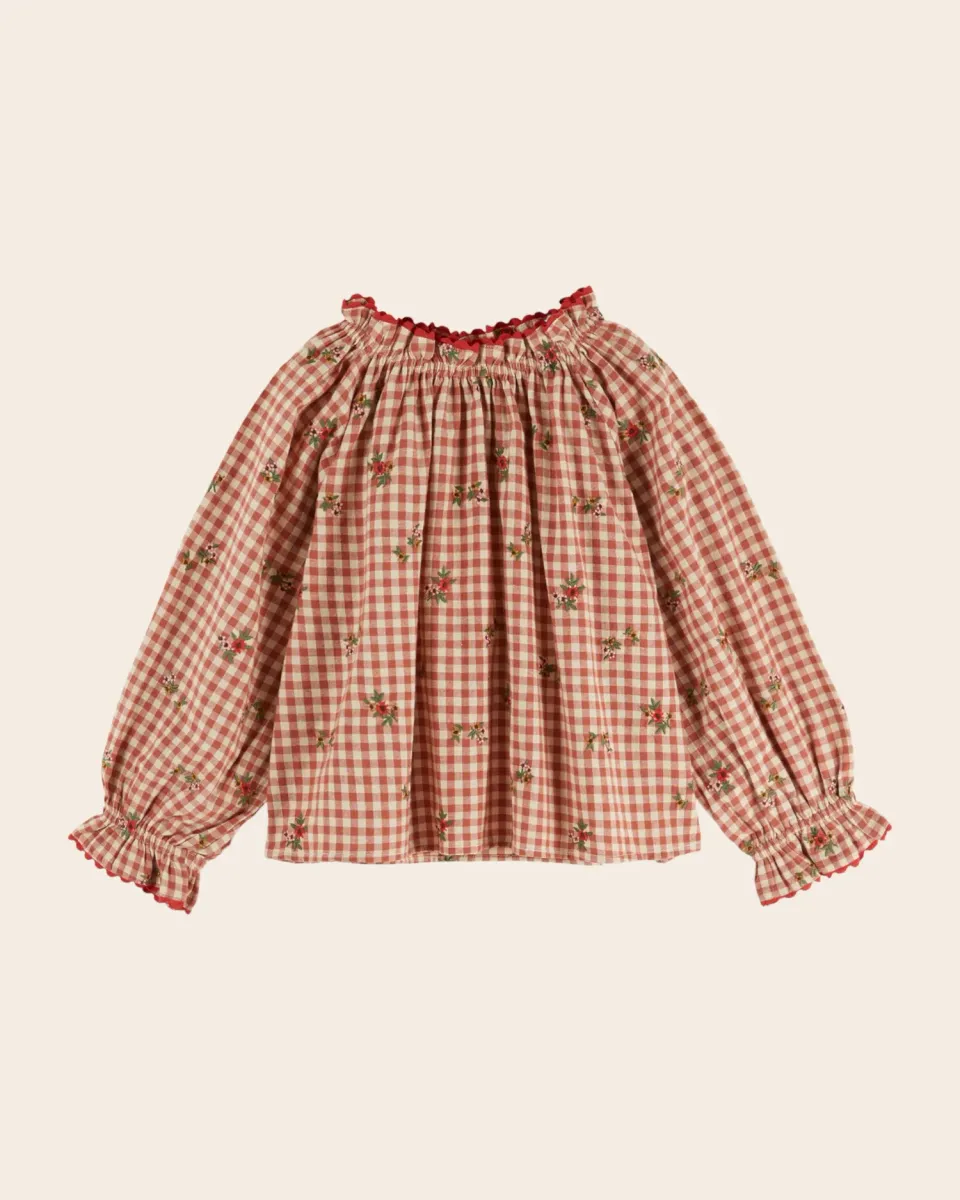 Emile et Ida Brodée Vichy bluse terracotta broderet