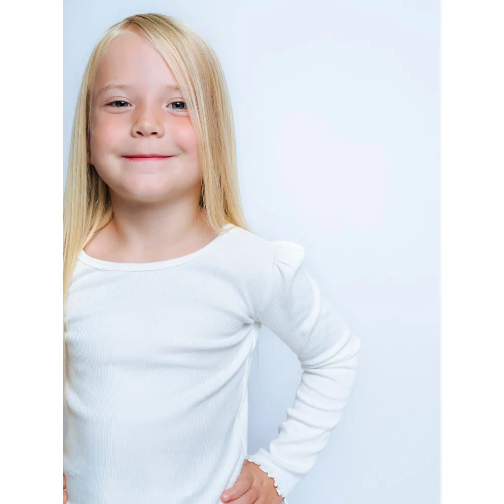 Hust & Claire Andia Rib langærmet T-shirt Ivory bomuld