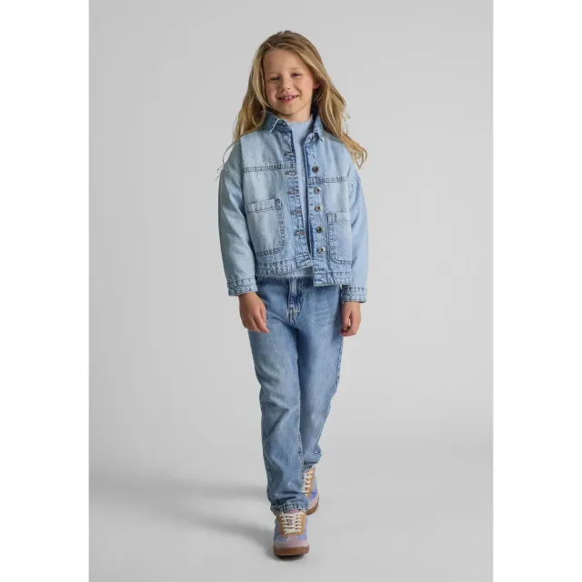 Minoti 43876 denimjakke lyseblå acid-wash uforet