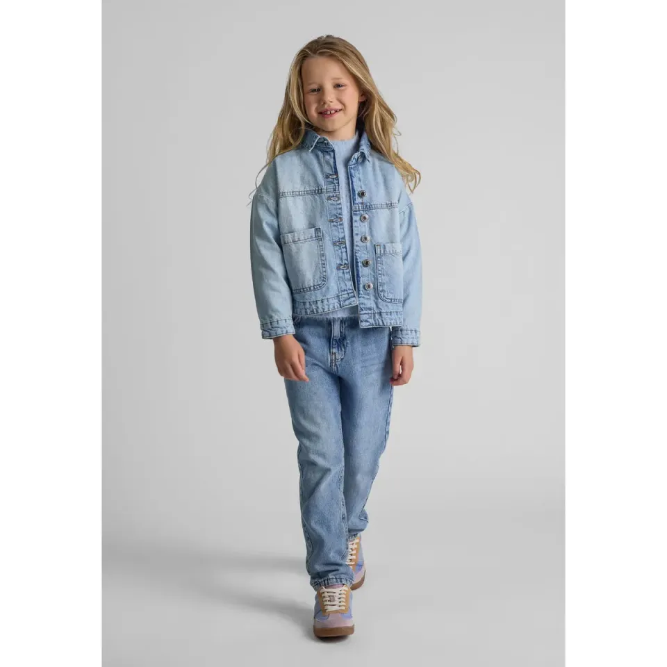 Minoti 43876 denimjakke lyseblå acid-wash uforet