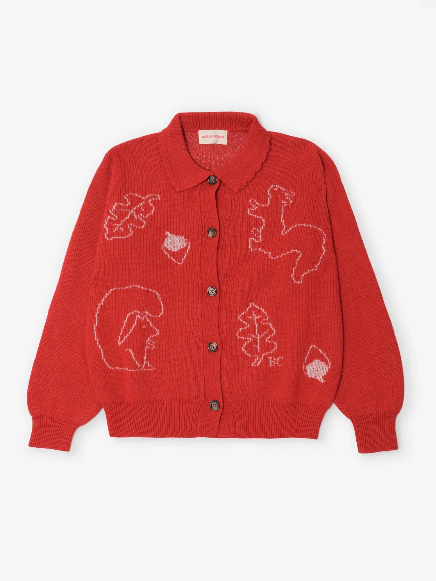 Bobo Choses Forest Scene polo cardigan rød uldblanding