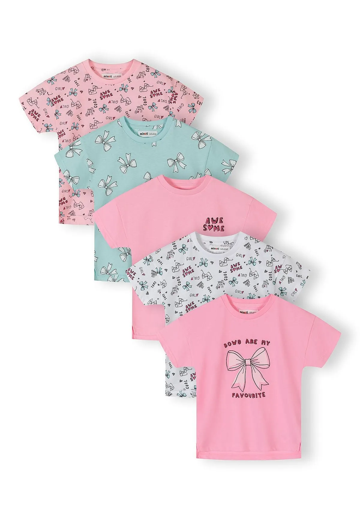 Minoti T-shirts 5-pak lyserød mint bomuld piger
