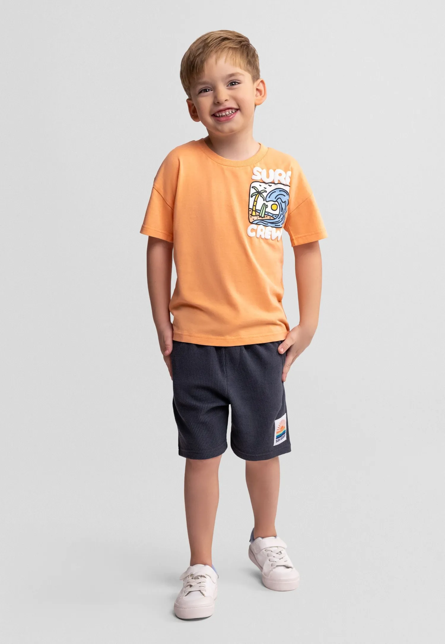 Minoti 44696 shorts-sæt abrikos bomuld baby