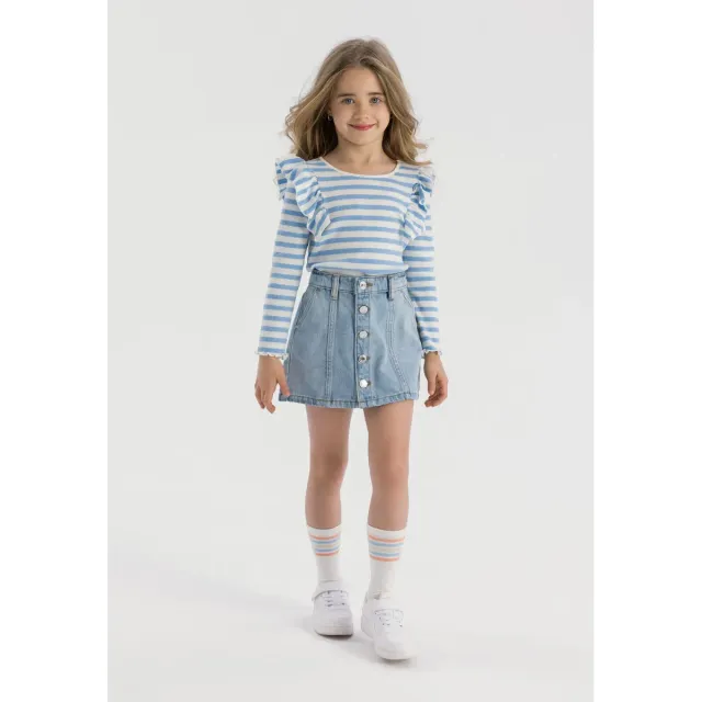 Minoti 42722 Denimnederdel til piger lyseblå