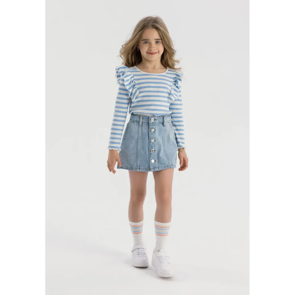 Minoti 42722 Denimnederdel til piger lyseblå