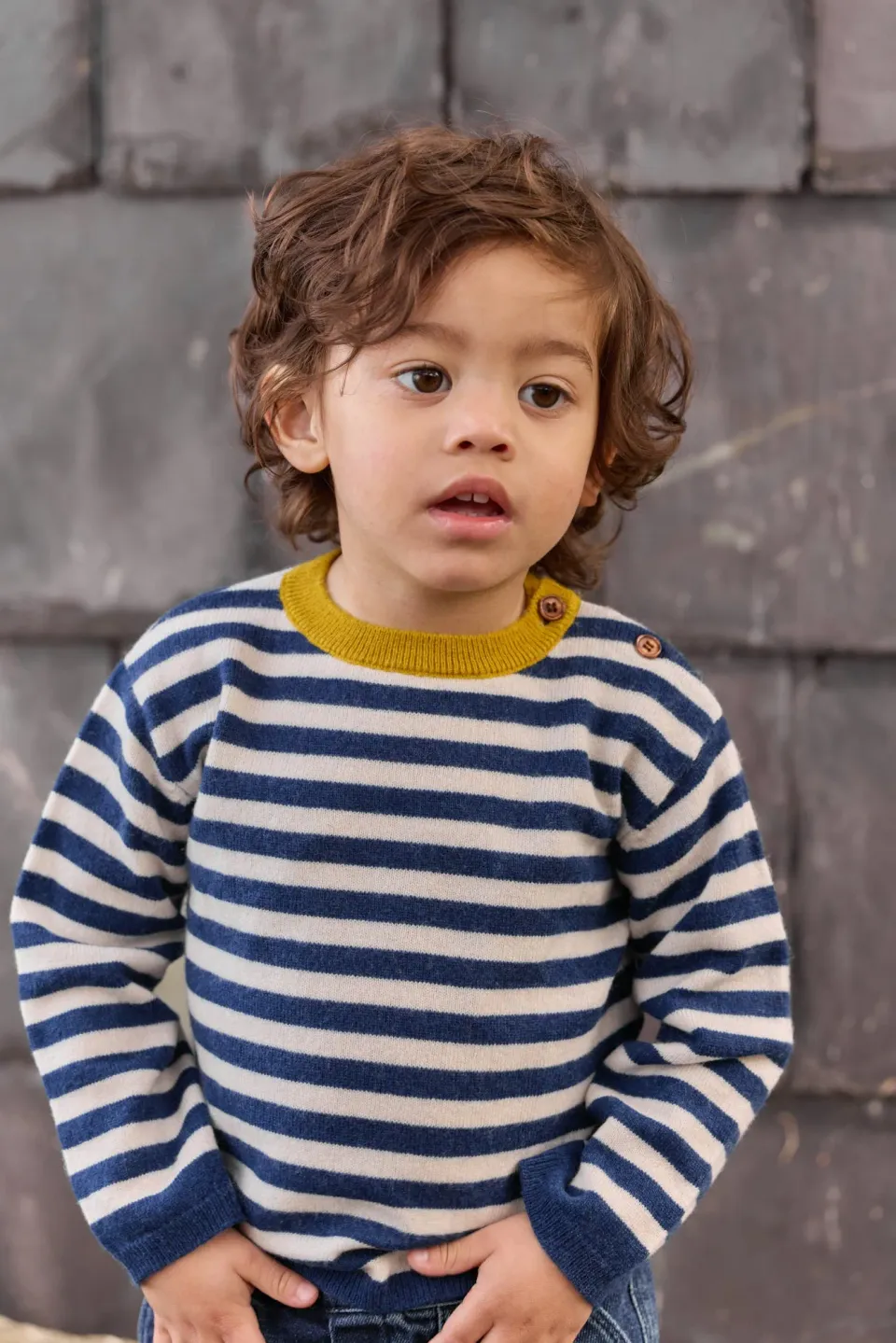 Bonton Pepito Blue striktrøje stribet kashmir