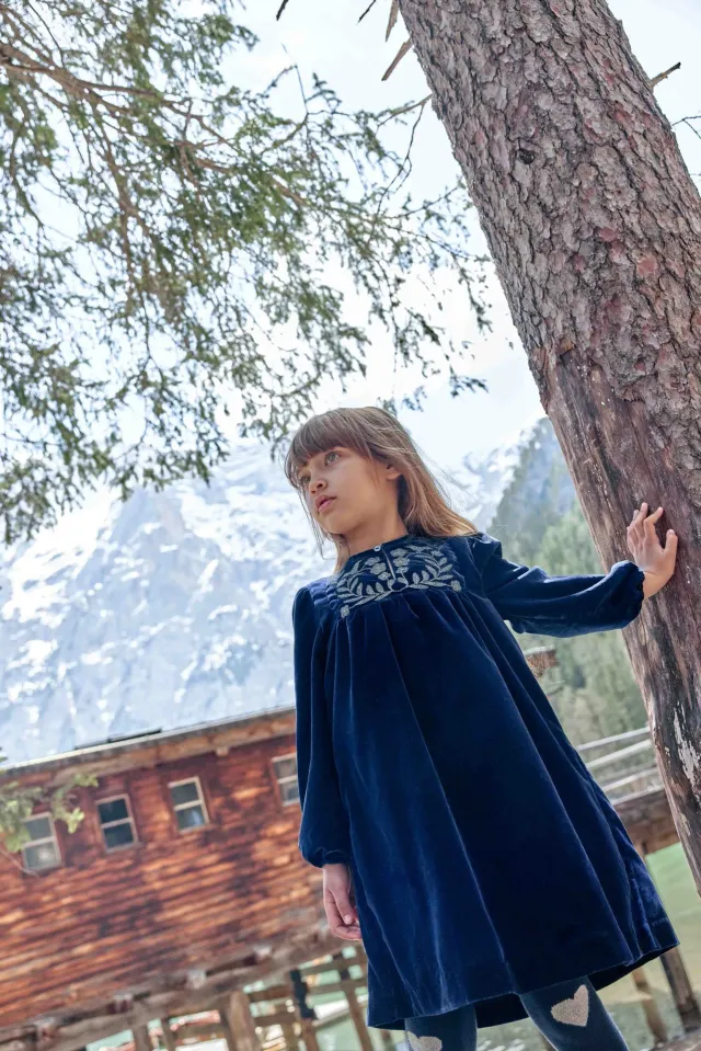 Bonton Daisy kjole blå broderi sølv junior
