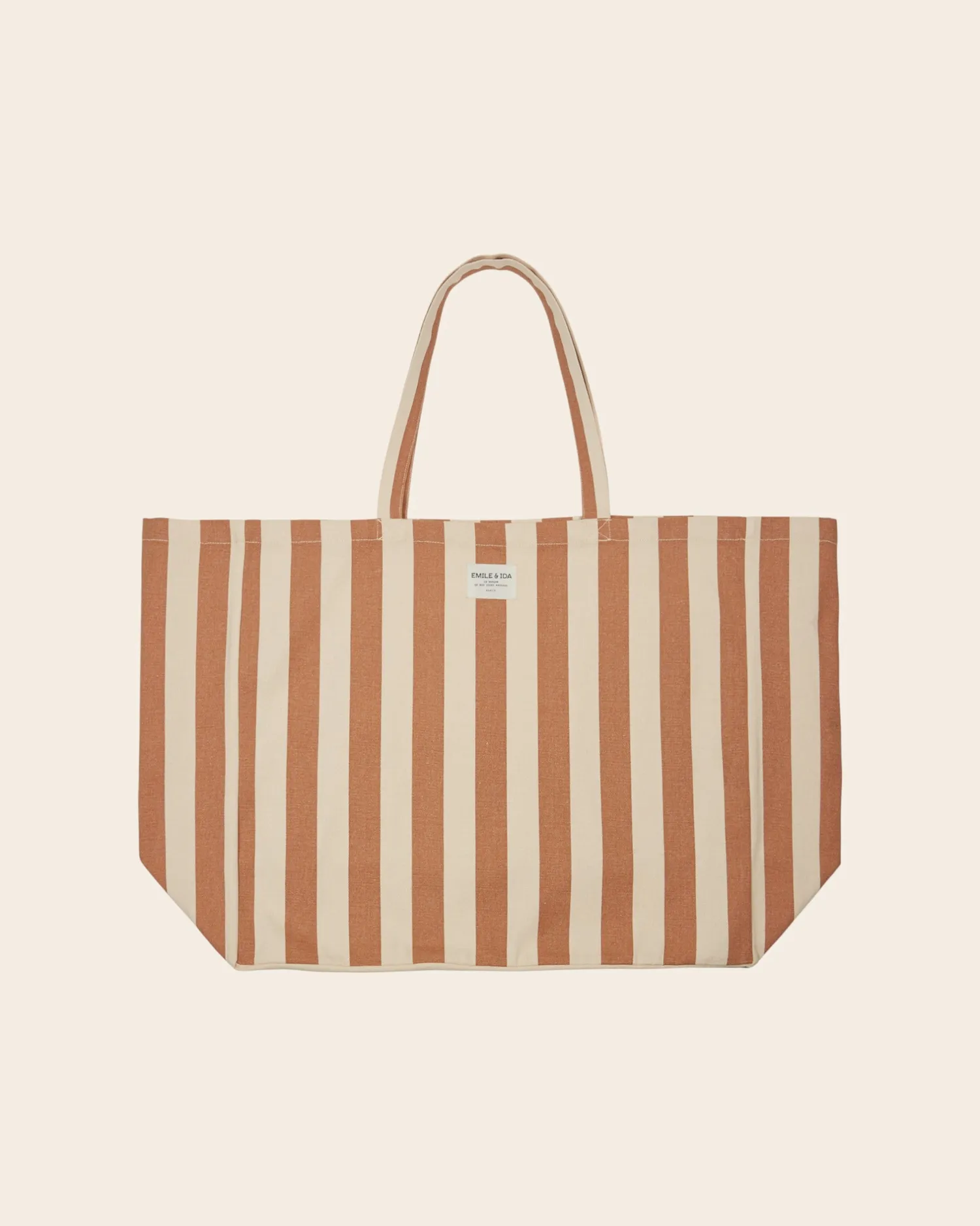 Emile et Ida tote bag stribet beige stor