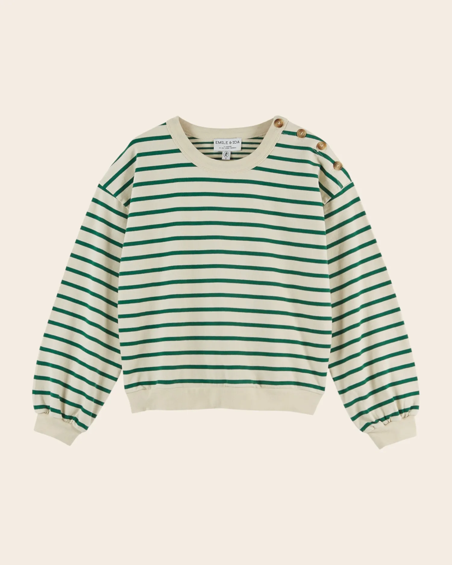 Emile et Ida sweatshirt grøn stribet øko bomuld