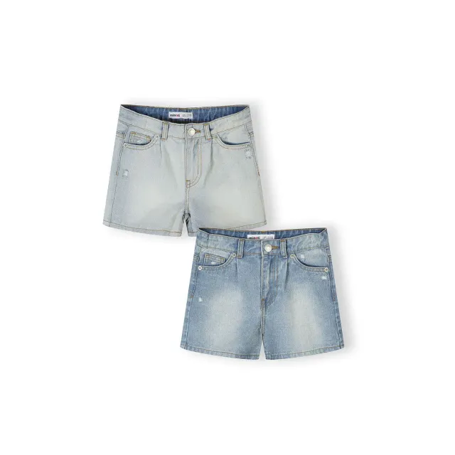 Minoti 44939 jeansshorts til piger blå 2-pak high waist