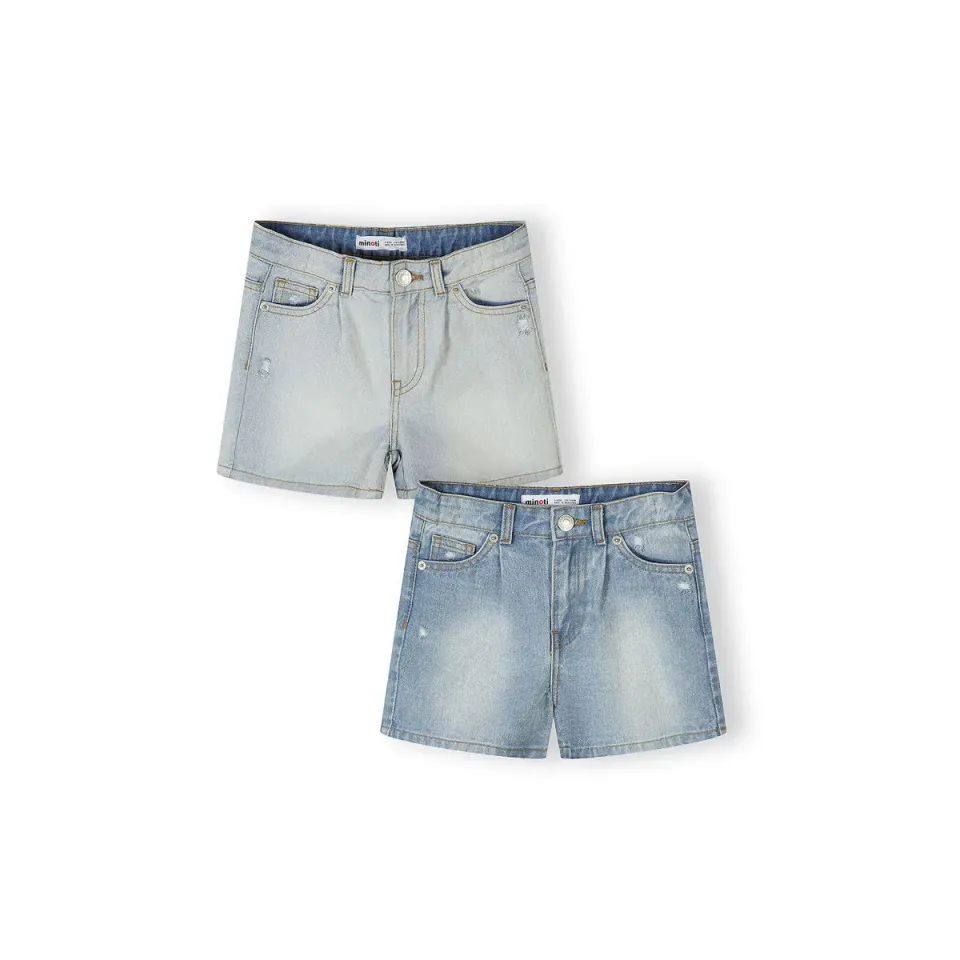 Minoti 44939 jeansshorts til piger blå 2-pak high waist