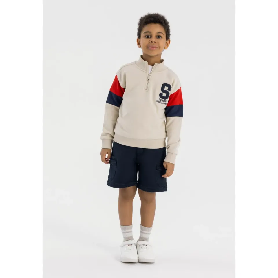Minoti 42555 Half-zip sweatshirt drenge naturhvid