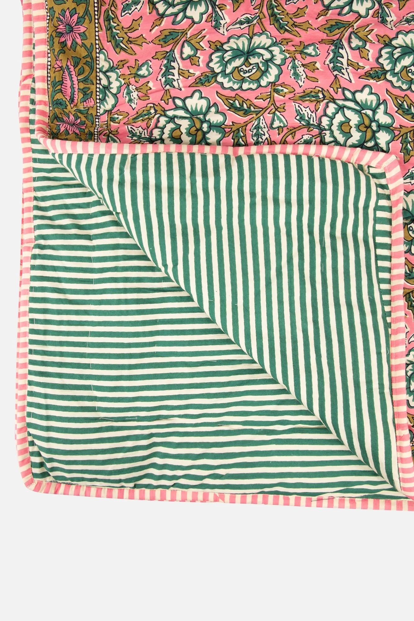 Bonton plaid quiltet tæppe rosa blomstret 186x140 cm