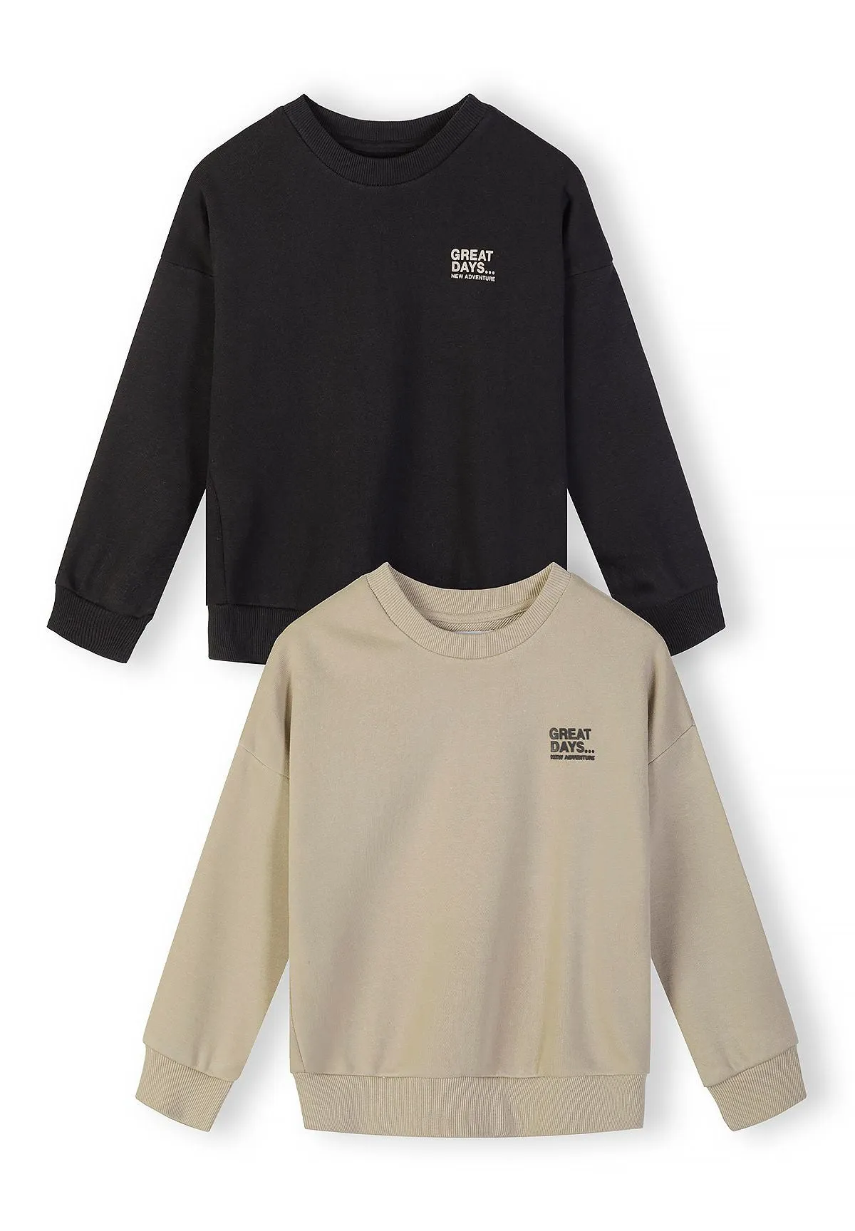 Minoti 44804 sweatshirt sort beige 2-pak bomuld