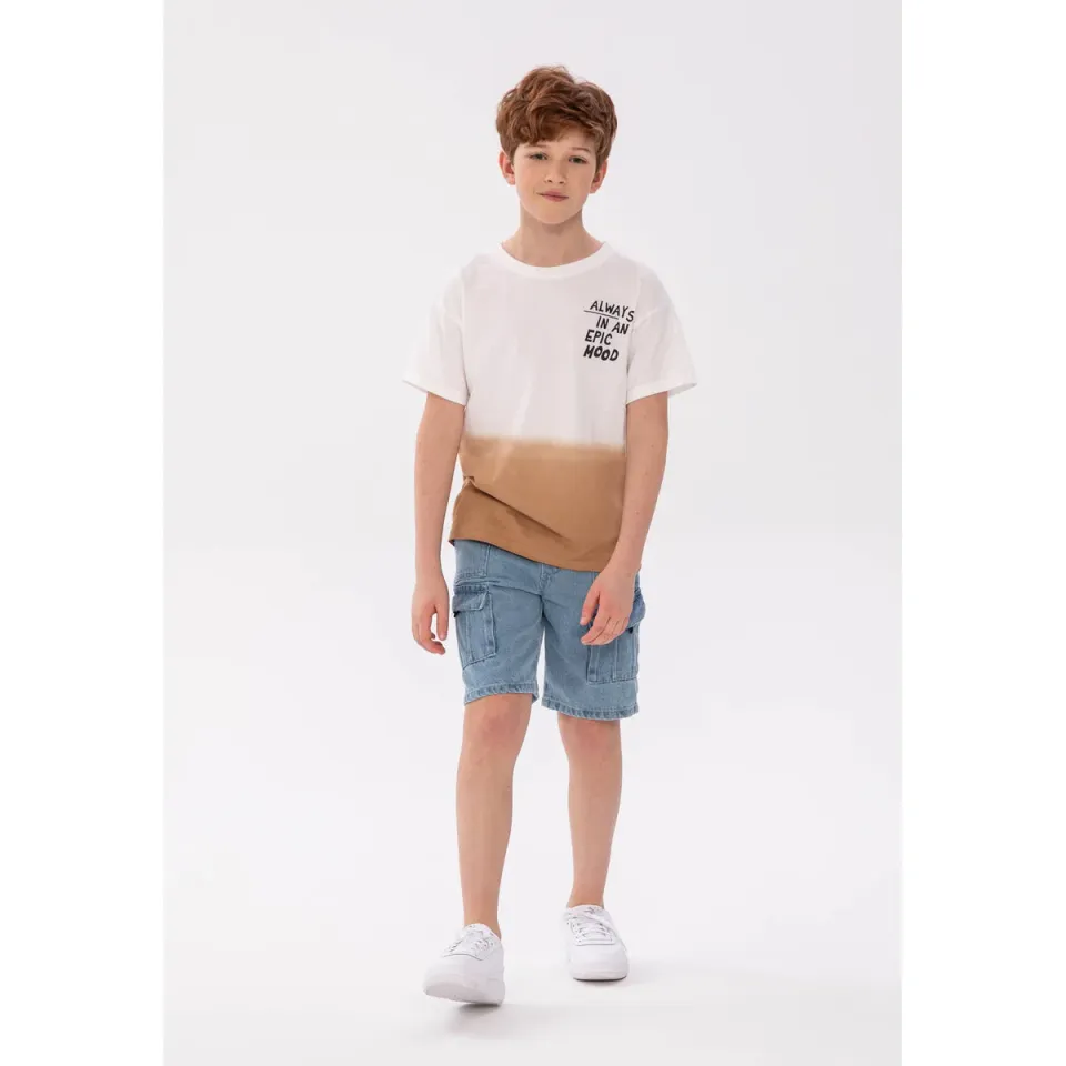 Minoti 38253 T-shirt til drenge hvid brun bomuld