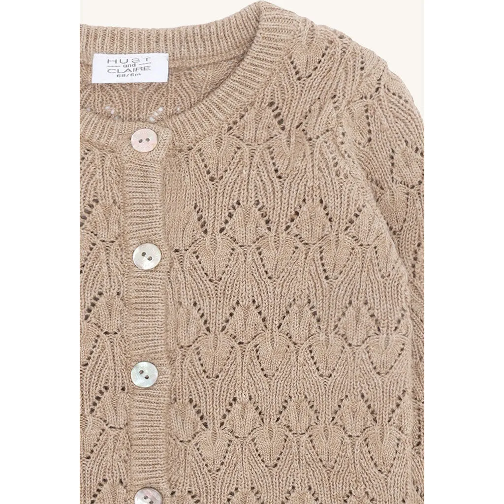 Hust & Claire Cilja Pointelle cardigan Biscuit økologisk bomuld