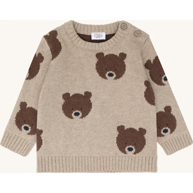 Hust & Claire Pilou Bear striktrøje Beige Melange økologisk