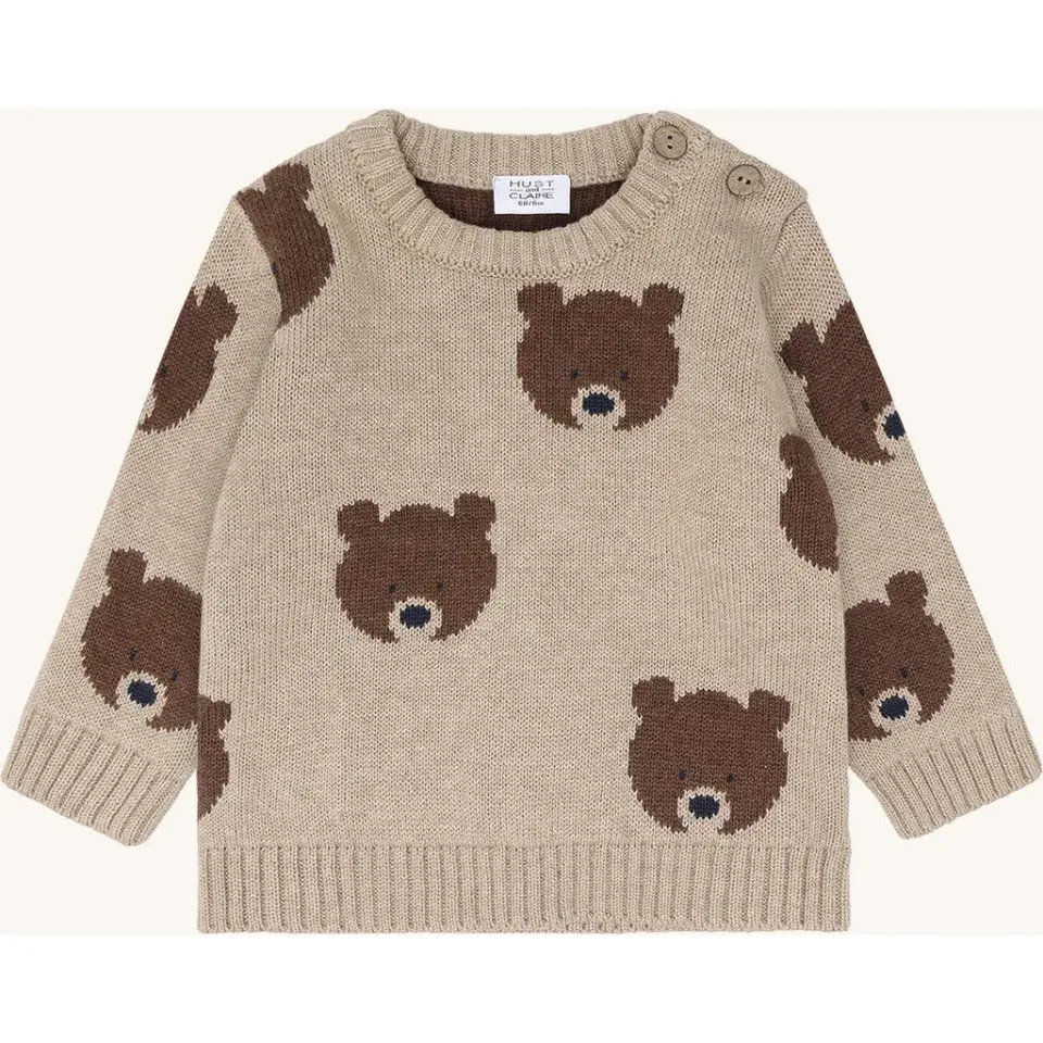 Hust & Claire Pilou Bear striktrøje Beige Melange økologisk
