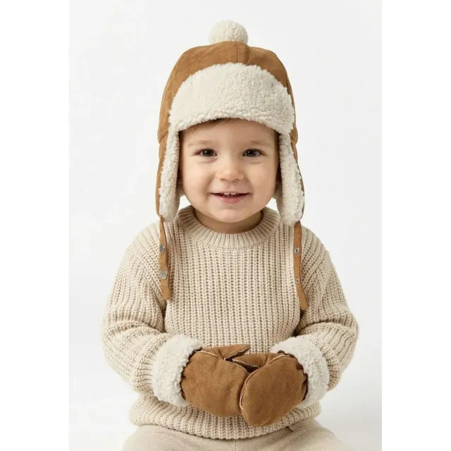 Minoti 45893 flyverhue sæt strik beige vanter