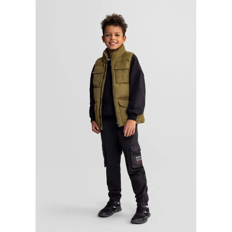 Minoti 44612 quiltet vest olivengrøn til drenge