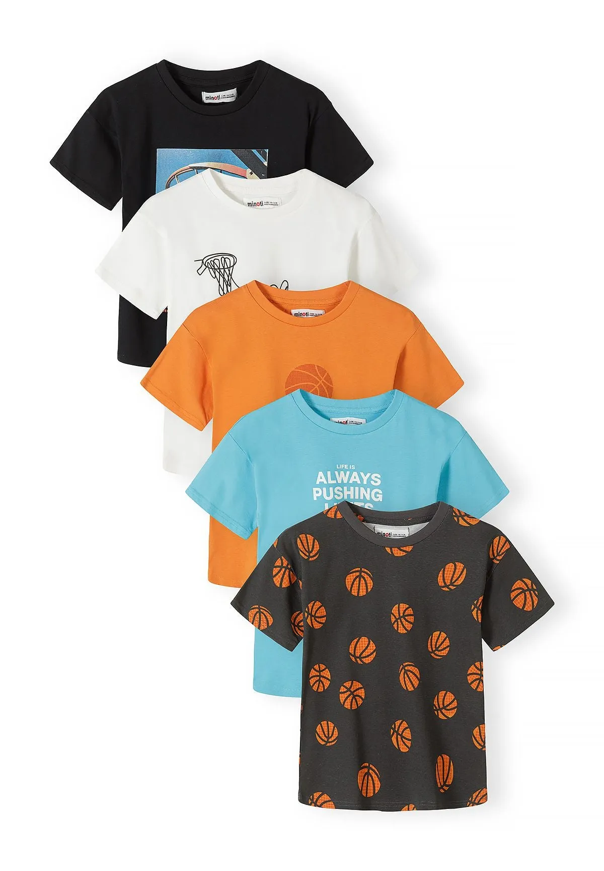Minoti 44873 t-shirts 5-pak basketball bomuld