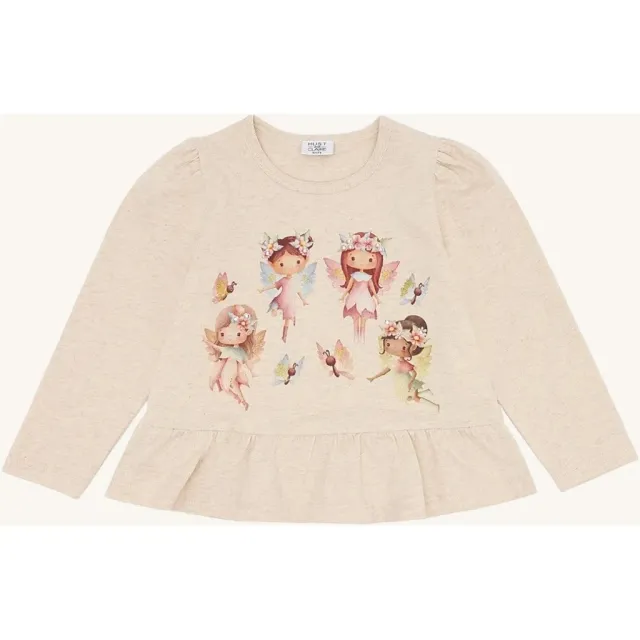 Hust & Claire Alma Spring Fairies bluse Wheat Melange bomuld
