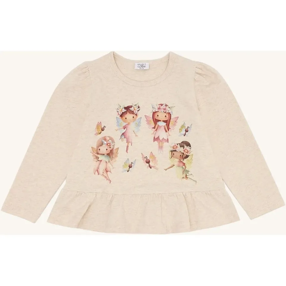 Hust & Claire Alma Spring Fairies bluse Wheat Melange bomuld