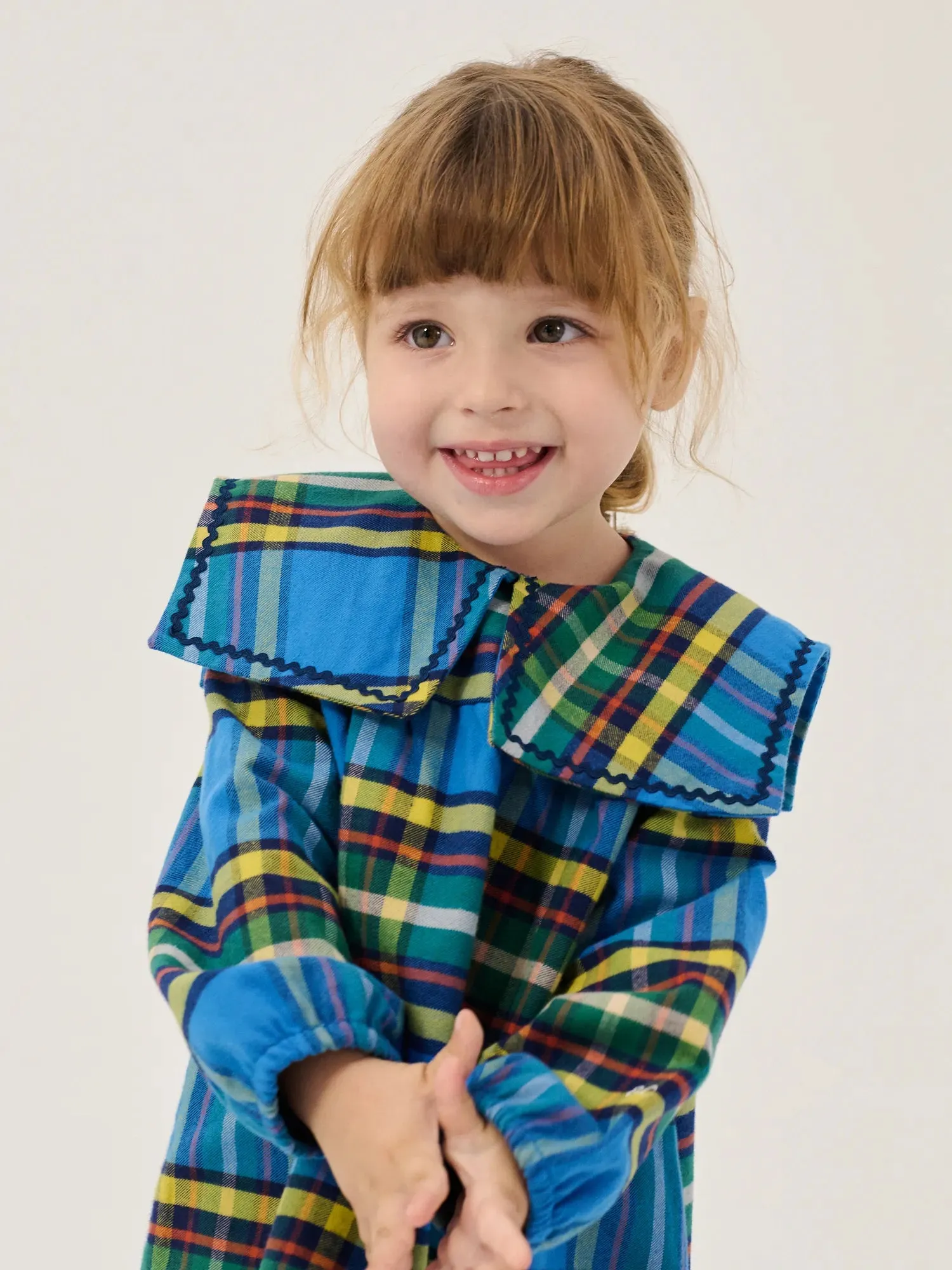 Bobo Choses All About Monsters Plaid kjole blå 12M bomuld