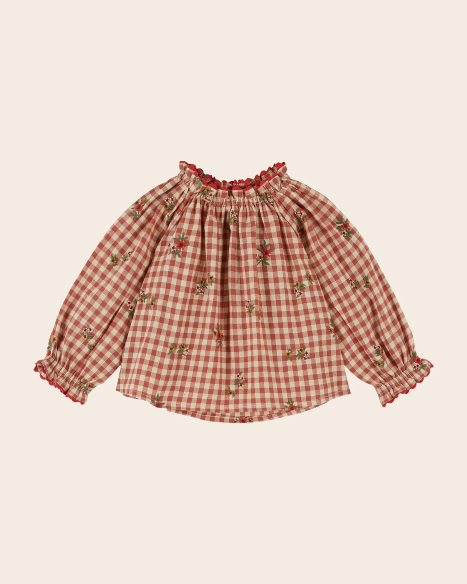 Emile et Ida Brodée Vichy bluse terracotta broderet