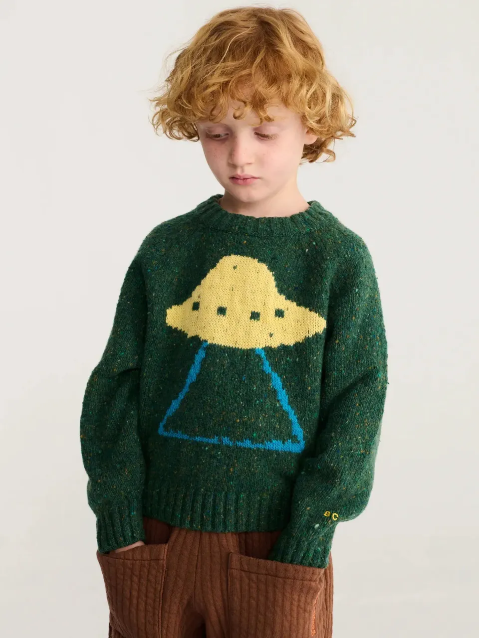 Bobo Choses Pixel Abduction striktrøje mørkegrøn uld