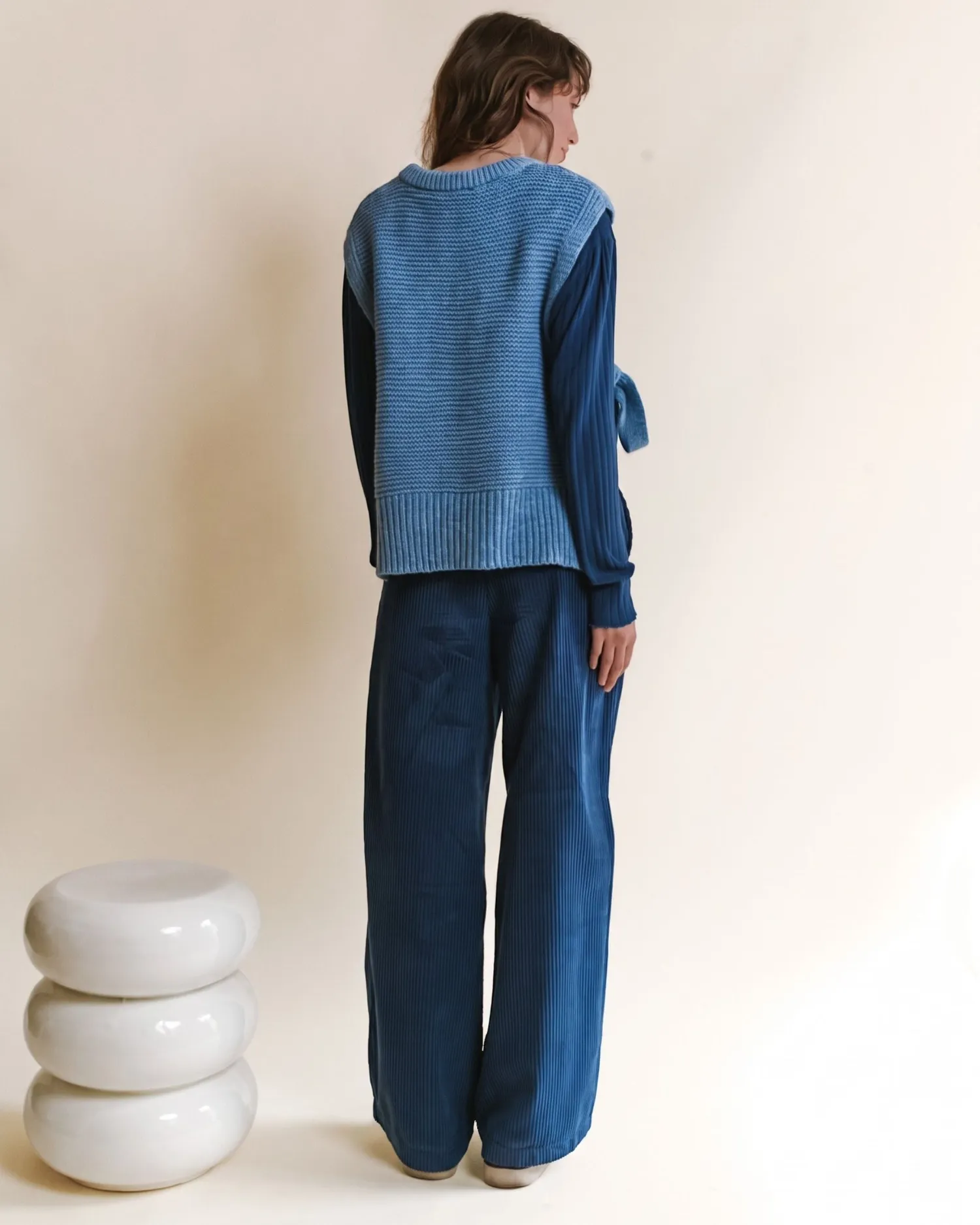 Emile et Ida A Nouer Bleu strikvest blå merino bomuld