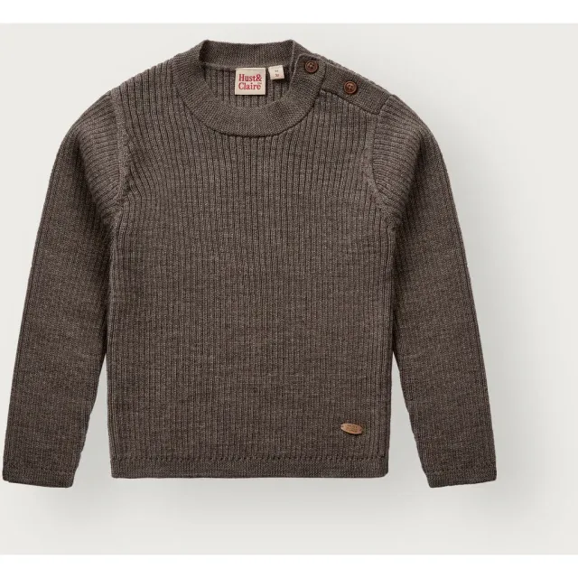 Hust & Claire Pil Wool Rib pullover Deer Melange merino