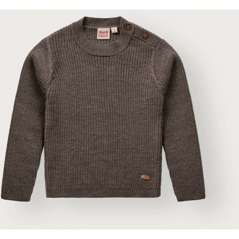 Hust & Claire Pil Wool Rib pullover Deer Melange merino