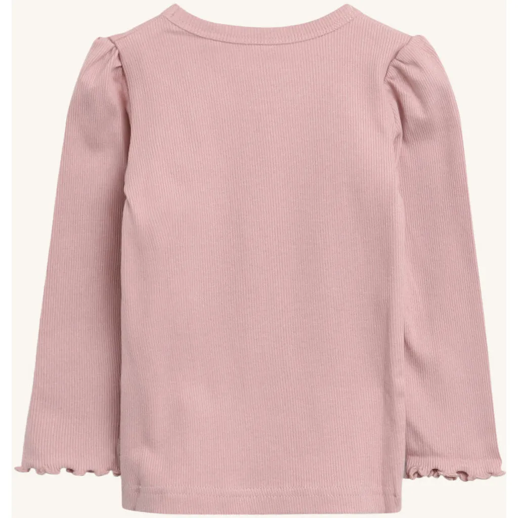 Hust & Claire Andia Rib bluse Dusty Rose langærmet rib