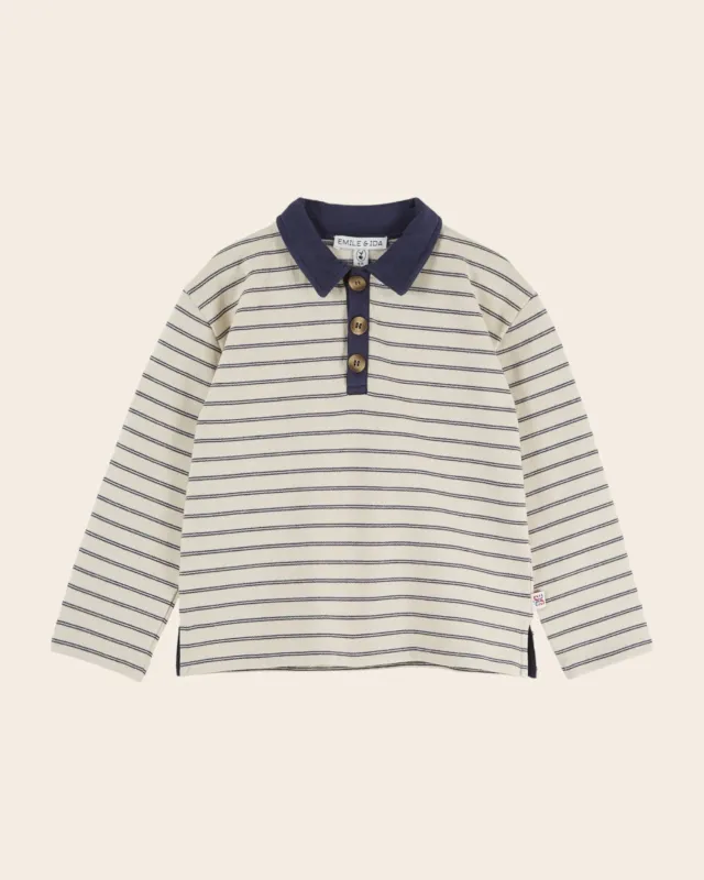 Emile et Ida FM-AE146 polosweat blå striber økobomuld