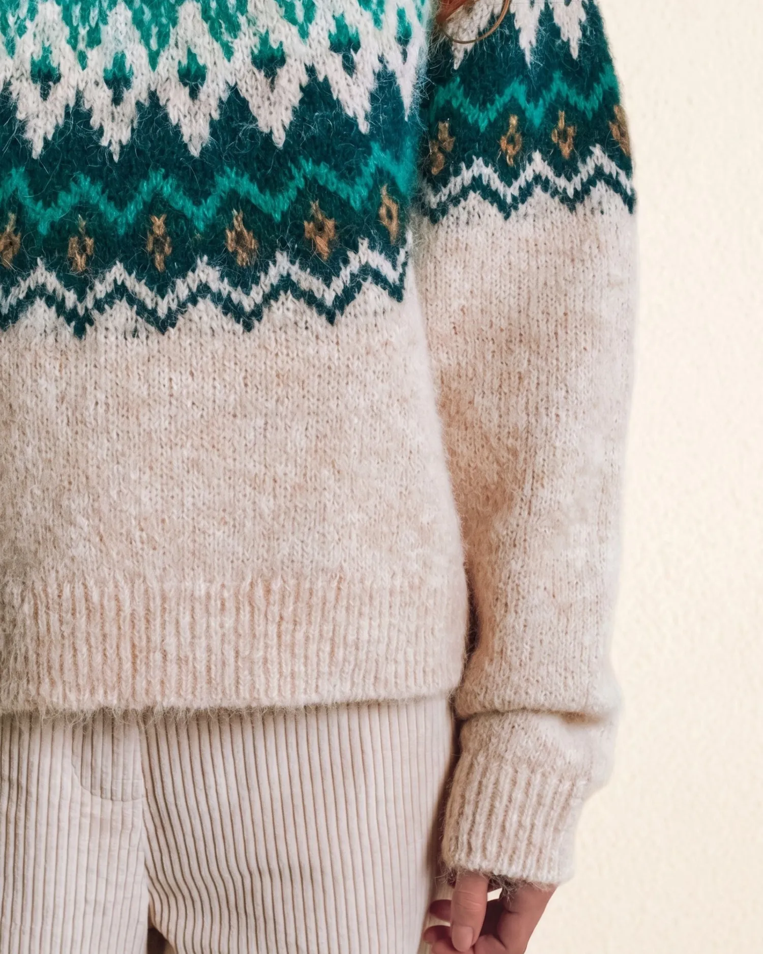 Emile et Ida Jacquard pullover ecru grøn uld